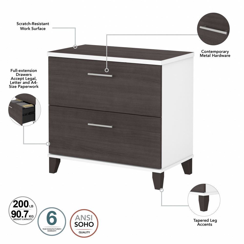Shop Bush Furniture Somerset 2 Drawer Lateral File Cabinet, Image 07, WC81080, #color_storm gray/white