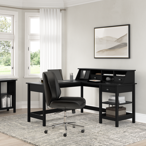 Shop Bush Furniture Broadview 60W L Shaped Computer Desk with Storage and Desktop Organizer, Image 01, BD029CBL, \#color\_classic black