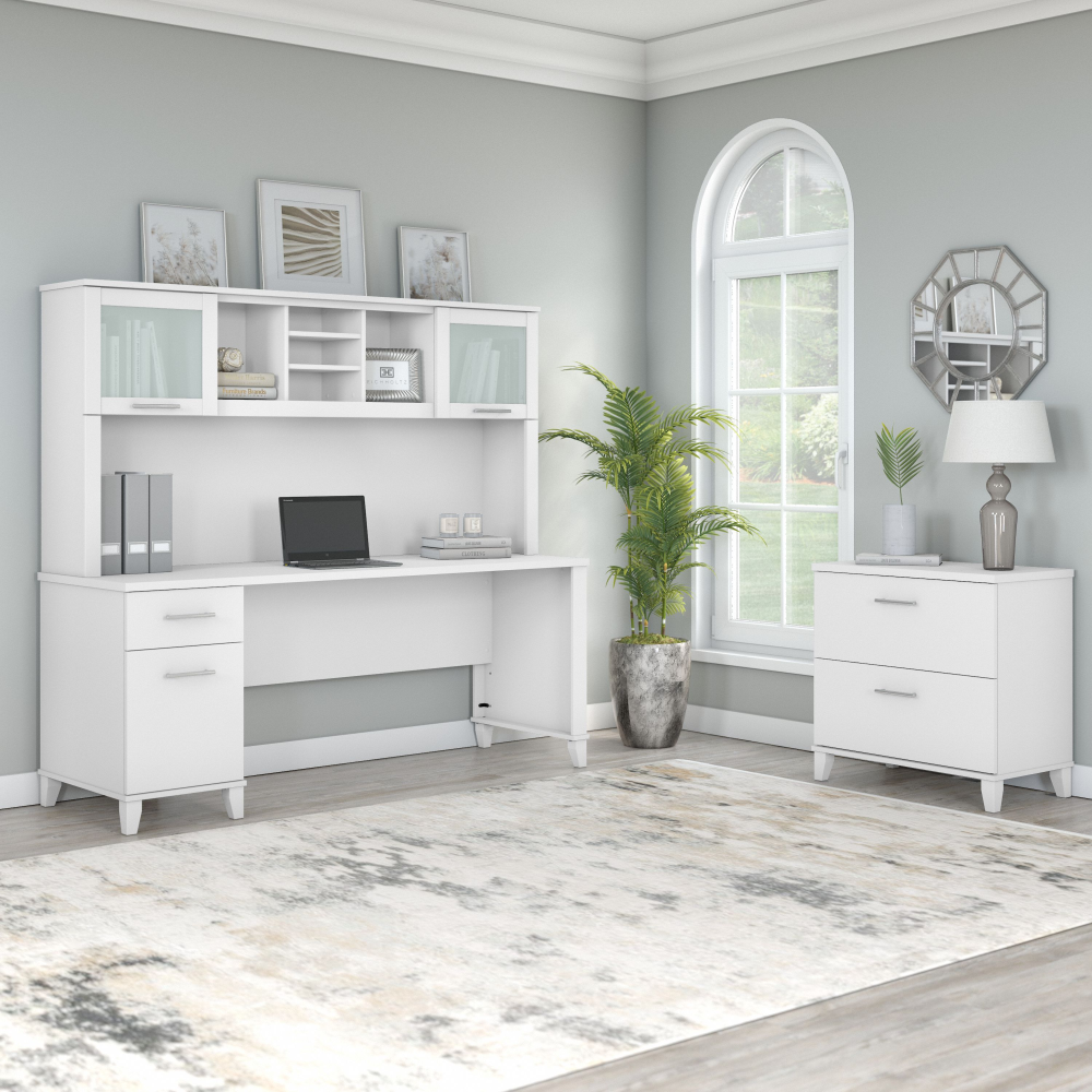 Shop Bush Furniture Somerset 72W Office Desk with Hutch and Lateral File Cabinet, Image 01, SET019WH, #color_white