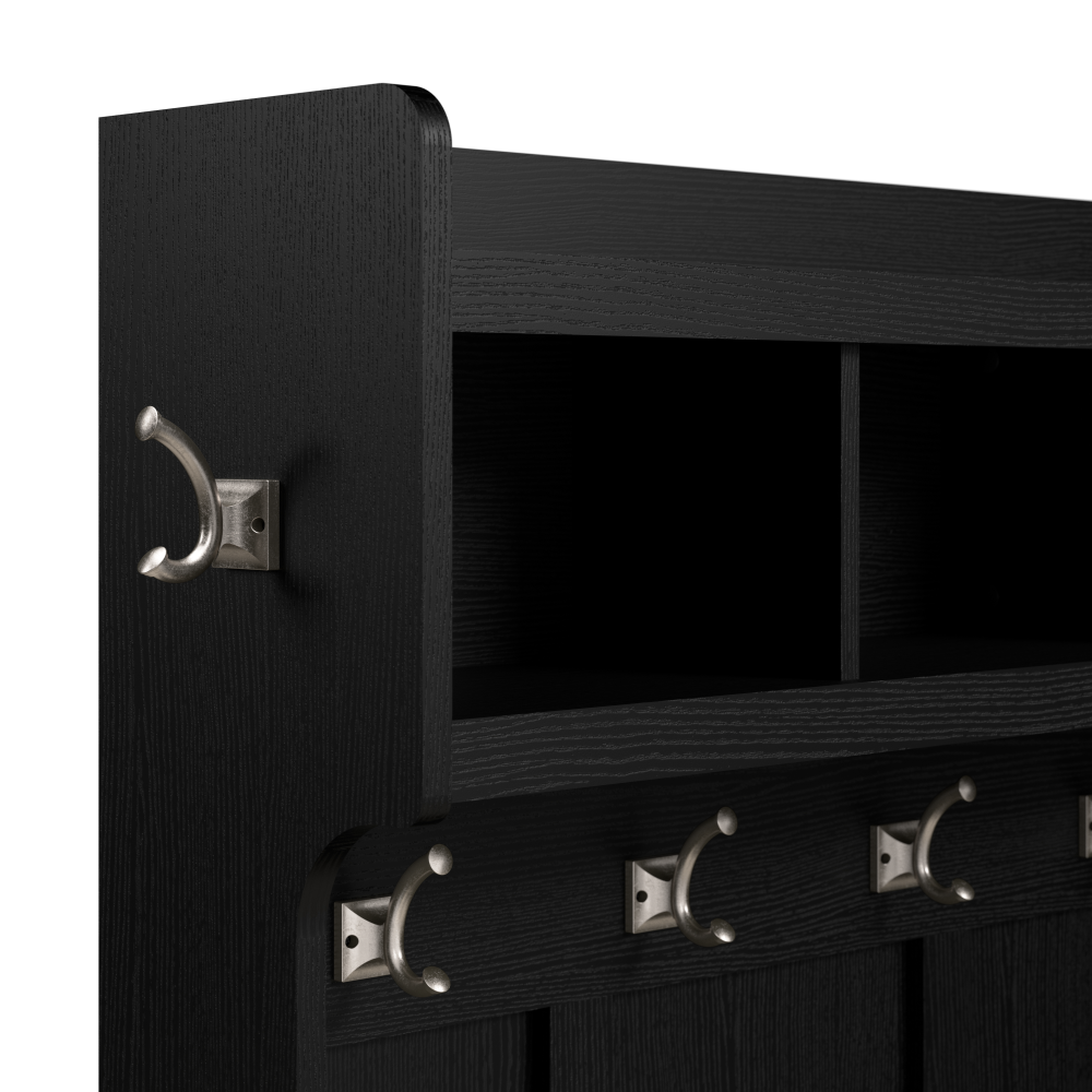 Shop Bush Furniture Woodland Entryway Storage Set with Hall Trees and Shoe Bench with Drawers, Image 05, WDL012BS, #color_black suede oak