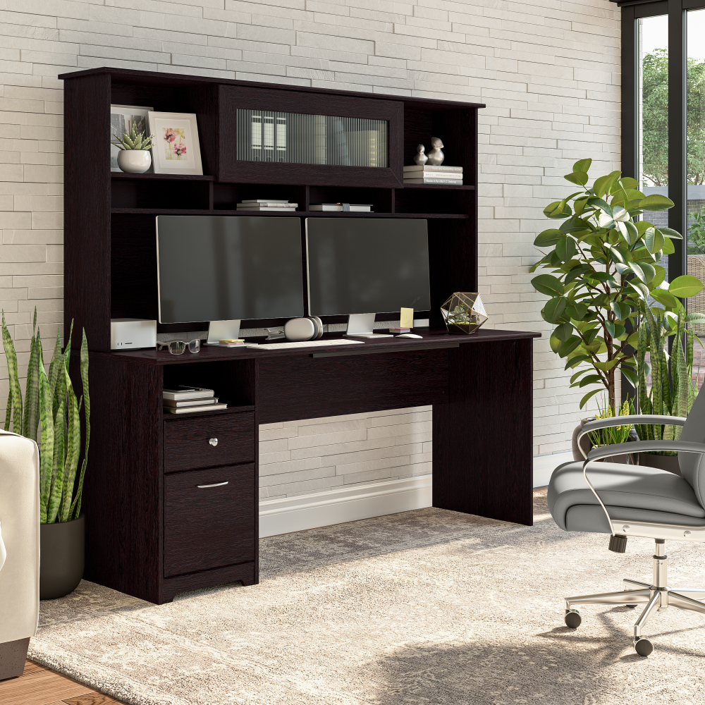 Shop Bush Furniture Cabot 72W Computer Desk with Hutch, Image 01, CAB049EPO, #color_espresso oak