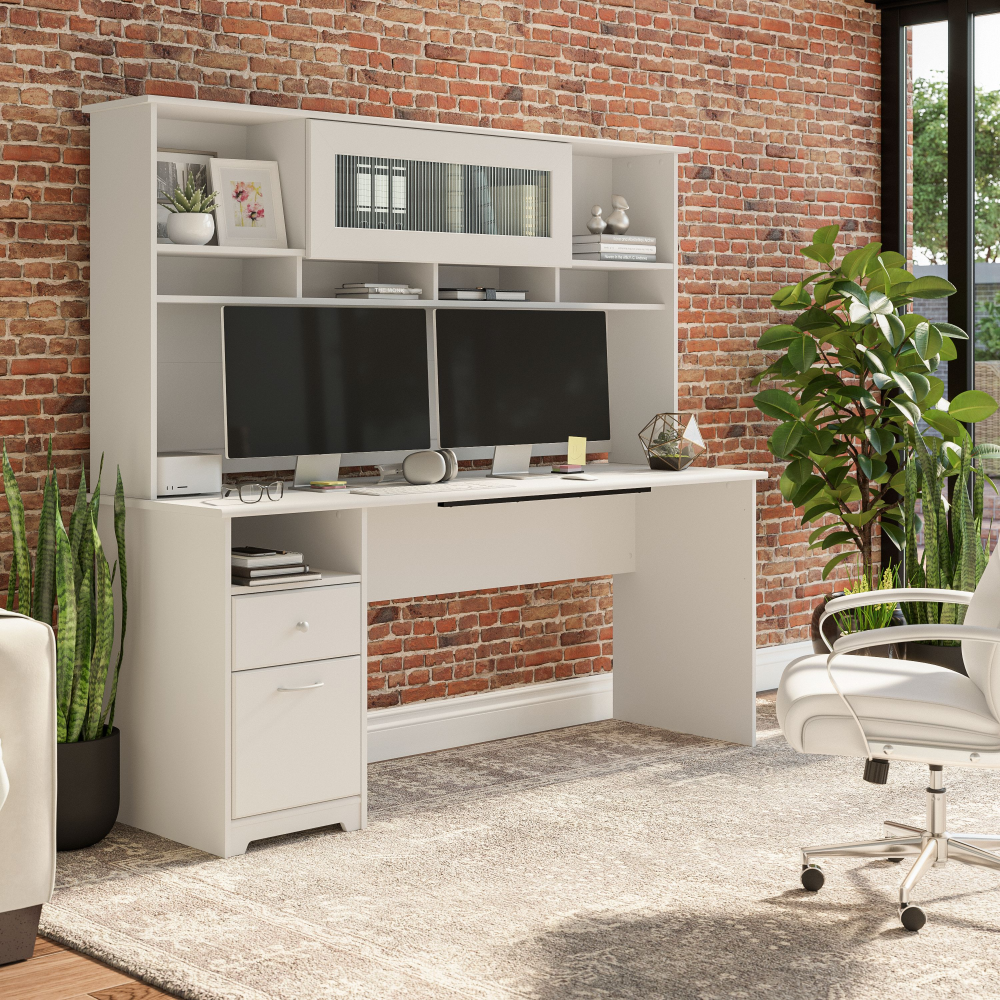 Shop Bush Furniture Cabot 72W Computer Desk with Hutch, Image 01, CAB049WHN, #color_white