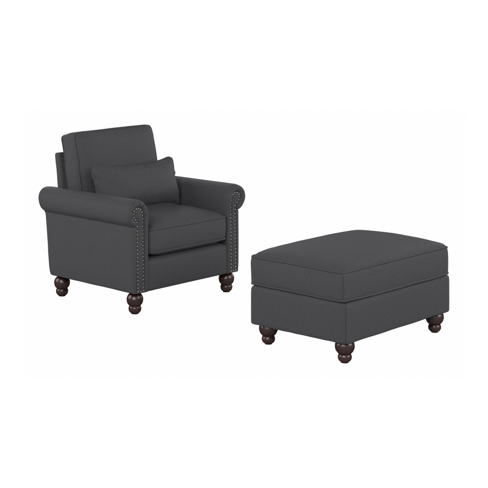 Shop Bush Furniture Coventry Accent Chair with Ottoman Set, Image 02, CVN010CGH, #color_charcoal gray herringbone fabr