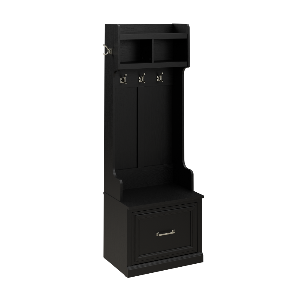 Shop Bush Furniture Woodland 24W Hall Tree and Small Shoe Bench with Drawer, Image 02, WDL007BS, #color_black suede oak