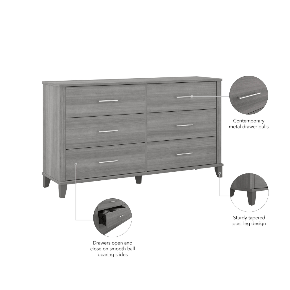 Shop Bush Furniture Somerset 6 Drawer Dresser, Image 08, STS160PGK, #color_platinum gray