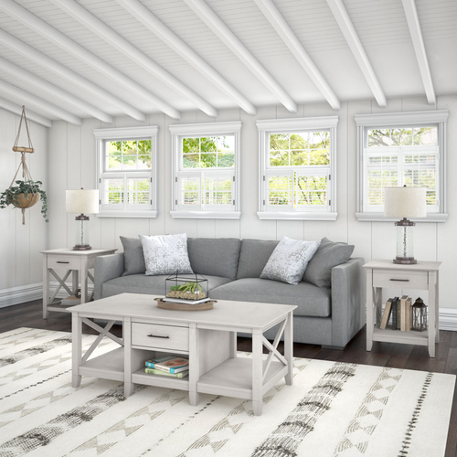 Shop Bush Furniture Key West Coffee Table with Set of 2 End Tables, Image 01, KWS023LW, #color_linen white oak