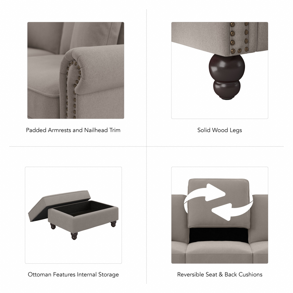 Shop Bush Furniture Coventry Accent Chair with Ottoman Set, Image 05, CVN010BGH, #color_beige herringbone fabric