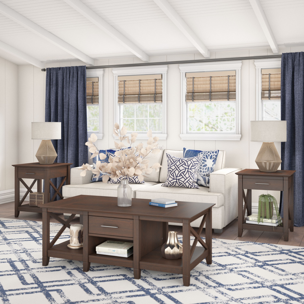 Shop Bush Furniture Key West Coffee Table with Set of 2 End Tables, Image 01, KWS023BC, #color_bing cherry