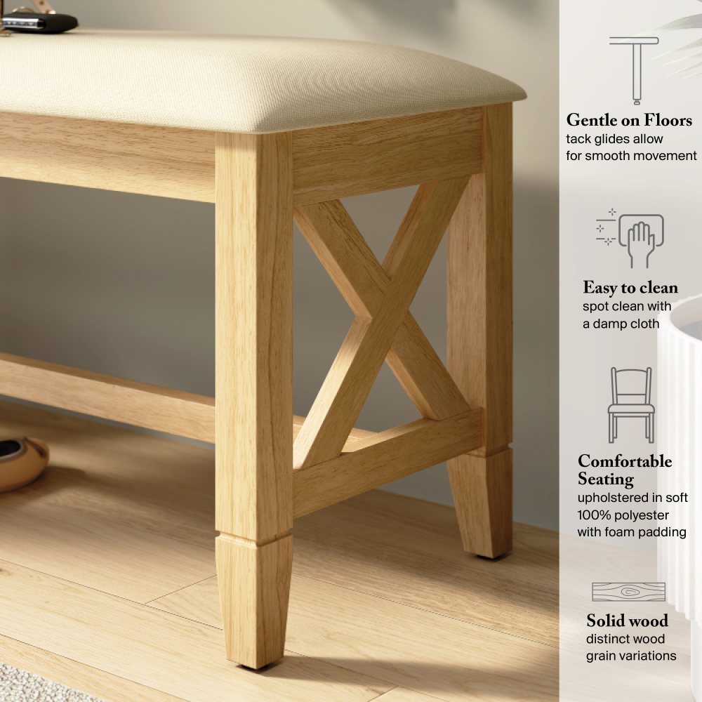 Shop Bush Home Key West 44W Upholstered Dining Bench, Image 04, KWCH03BO-03, #color_blonde oak/bright beige