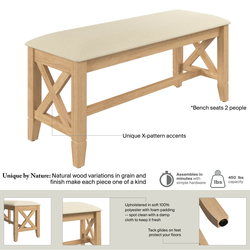 Shop Bush Home Key West 44W Upholstered Bedroom Bench, Image 06, KWCH03BO-Z1, #color_blonde oak/bright beige