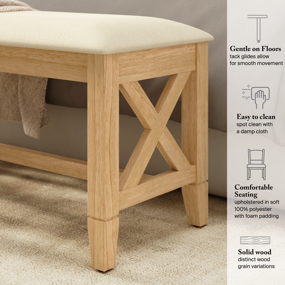 Shop Bush Home Key West 44W Upholstered Bedroom Bench, Image 04, KWCH03BO-Z1, #color_blonde oak/bright beige