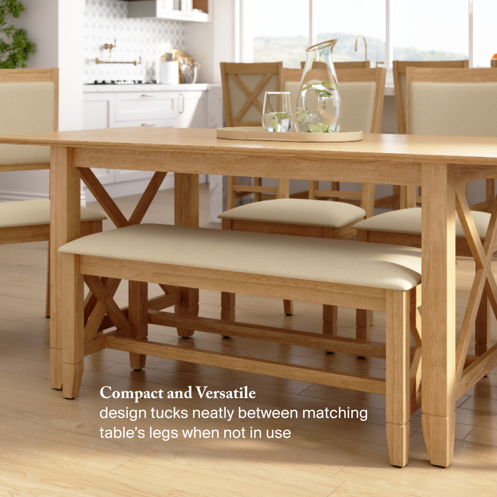 Shop Bush Home Key West 70W Cross Base Dining Table with 2 Upholstered Cross Back Chairs and 2 Benches, Image 03, KWS114BO, #color_blonde oak/bright beige