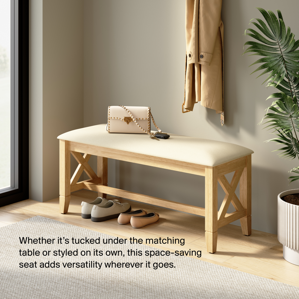 Shop Bush Home Key West 44W Upholstered Dining Bench, Image 03, KWCH03BO-03, #color_blonde oak/bright beige