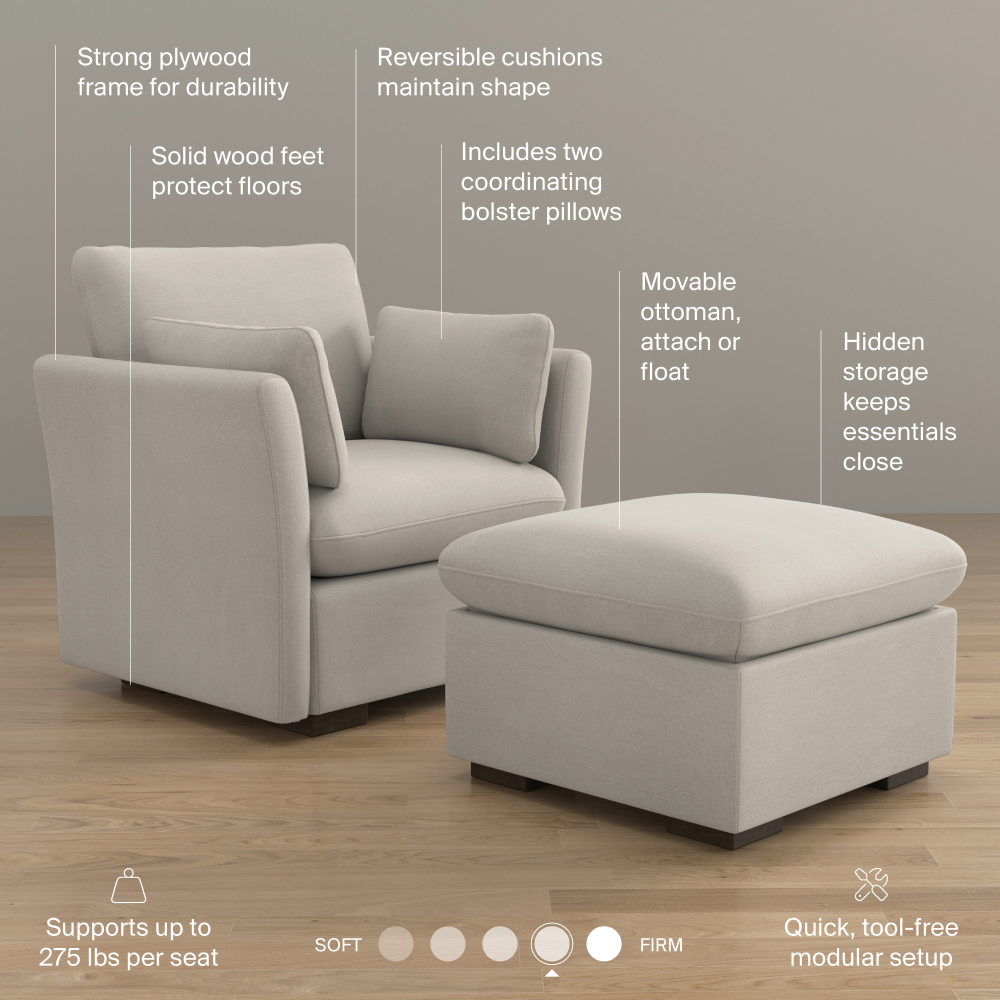 Shop Bush Home Sienna Modular Accent Chair with Storage Ottoman, Image 08, SNA010MTW, #color_mist taupe