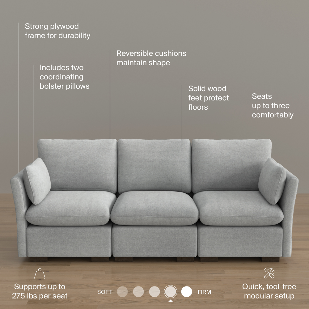 Shop Bush Home Sienna Modular 3-Seater Sofa, Image 08, SNA003DGW, #color_dove gray