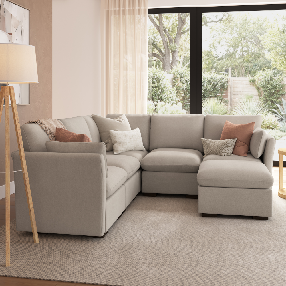 Shop Bush Home Sienna Modular 4-Seater Sectional with Storage Ottoman, Image 03, SNA005MTW, #color_mist taupe