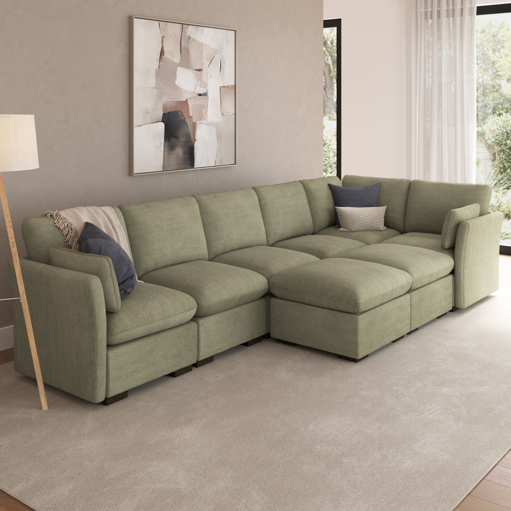 Shop Bush Home Sienna Modular 5-Seater Sectional with Set of 2 Storage Ottomas, Image 03, SNA007SGW, #color_soft green