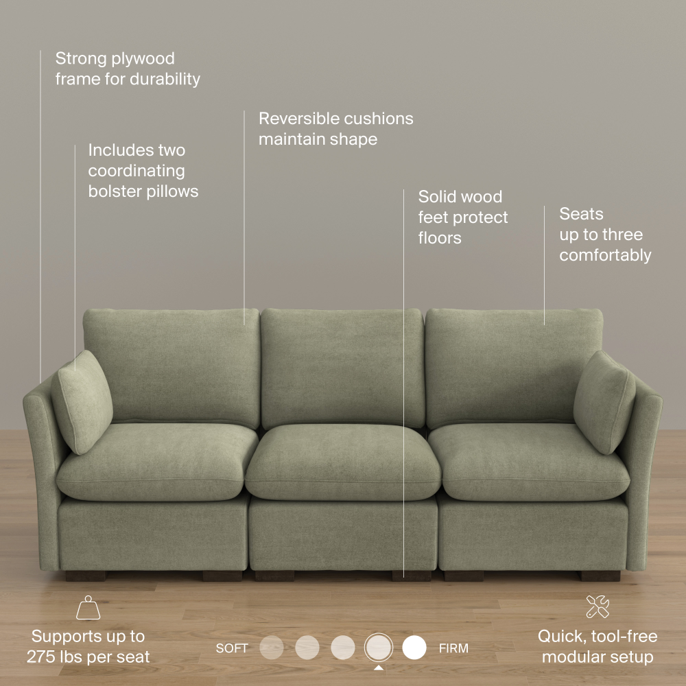 Shop Bush Home Sienna Modular 3-Seater Sofa, Image 08, SNA003SGW, #color_soft green