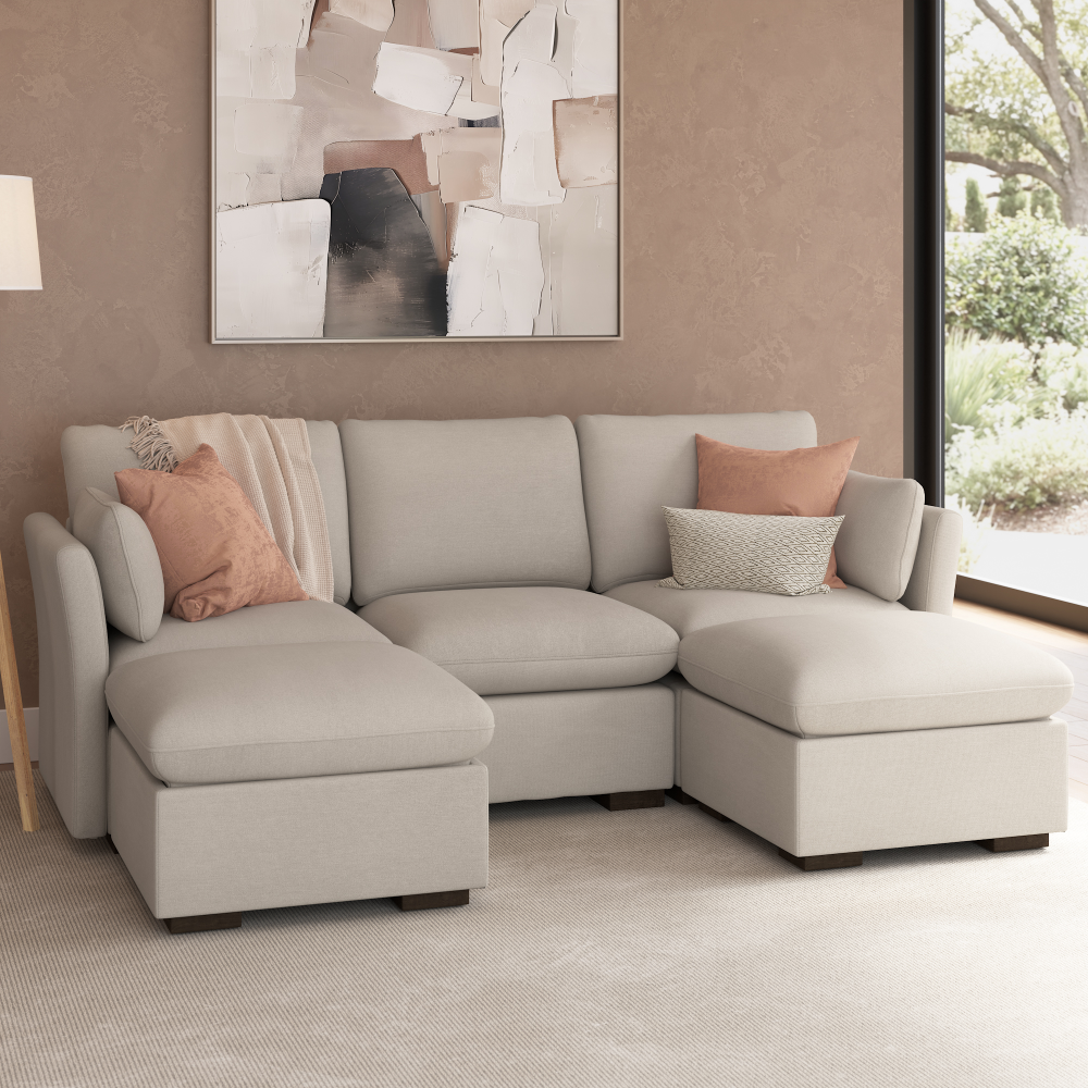 Shop Bush Home Sienna Modular 3-Seater Double Ottoman Chaise Sectional, Image 01, SNA008MTW, #color_mist taupe