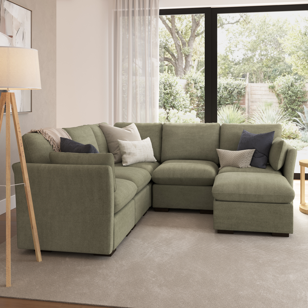 Shop Bush Home Sienna Modular 4-Seater Sectional with Storage Ottoman, Image 03, SNA005SGW, #color_soft green