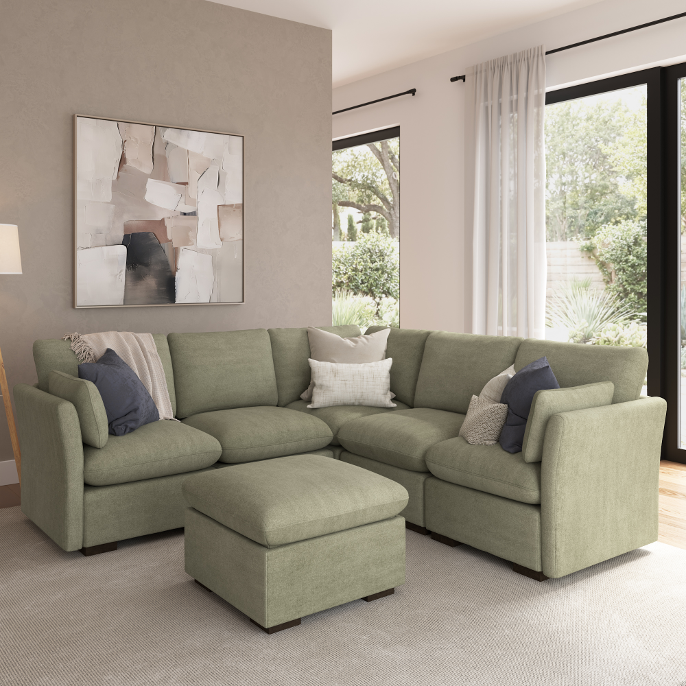 Shop Bush Home Sienna Modular 4-Seater Sectional with Storage Ottoman, Image 01, SNA005SGW, #color_soft green