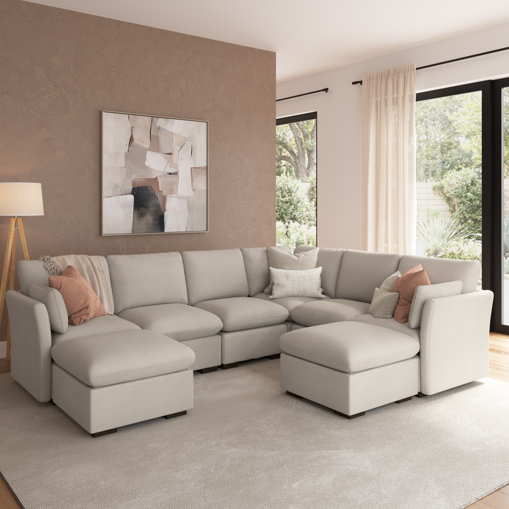 Shop Bush Home Sienna Modular 5-Seater Sectional with Set of 2 Storage Ottomas, Image 01, SNA007MTW, #color_mist taupe