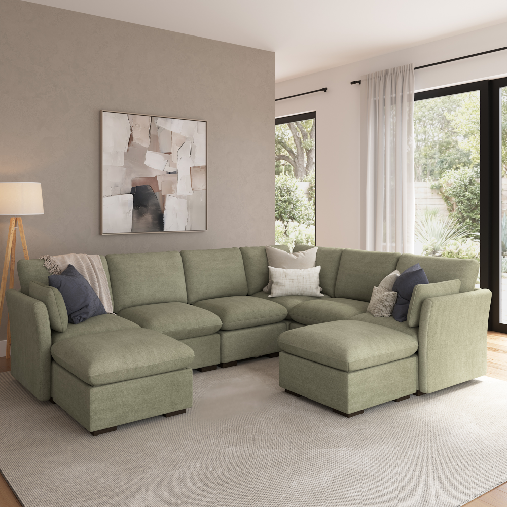 Shop Bush Home Sienna Modular 5-Seater Sectional with Set of 2 Storage Ottomas, Image 01, SNA007SGW, #color_soft green