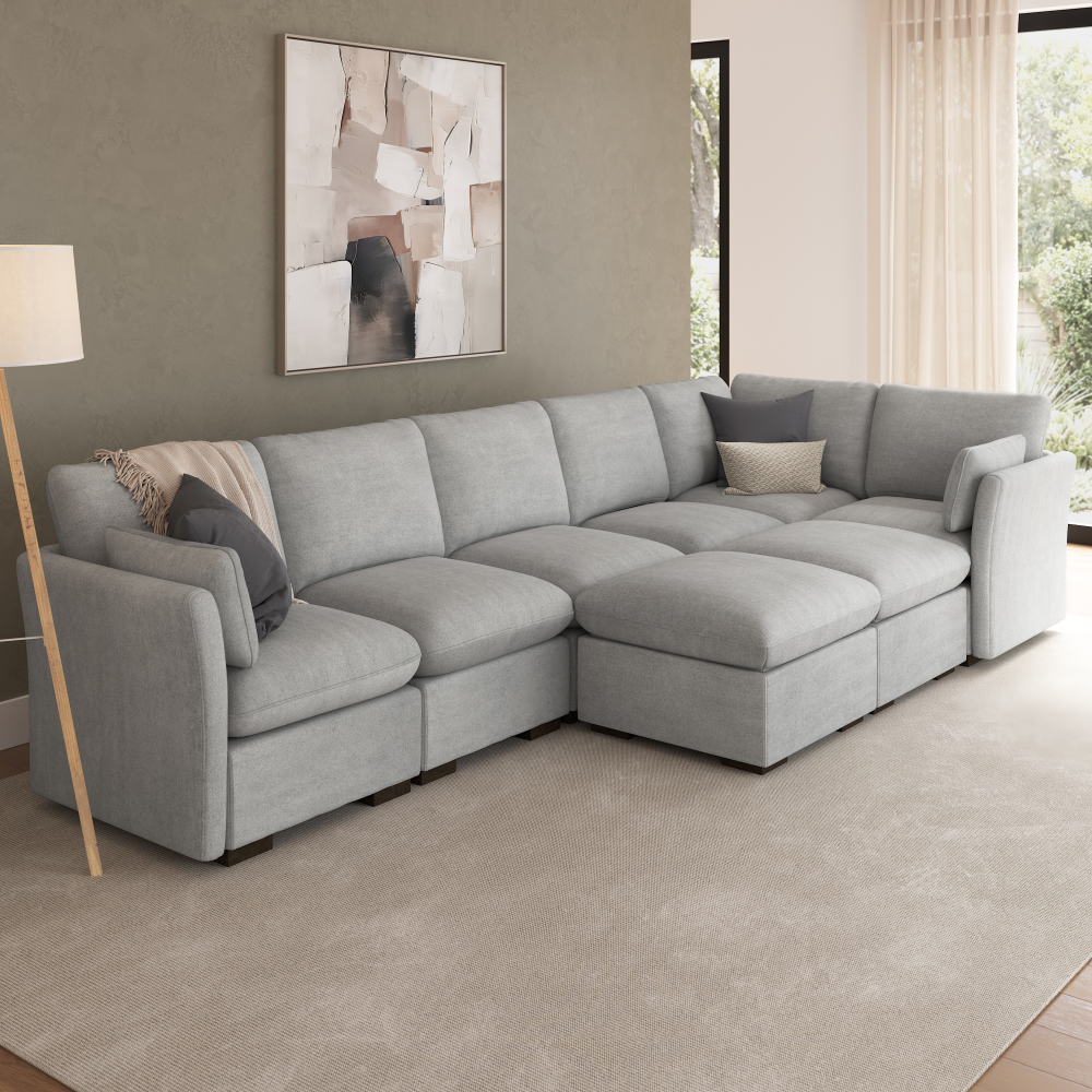 Shop Bush Home Sienna Modular 5-Seater Sectional with Set of 2 Storage Ottomans, Image 03, SNA007DGW, #color_dove gray