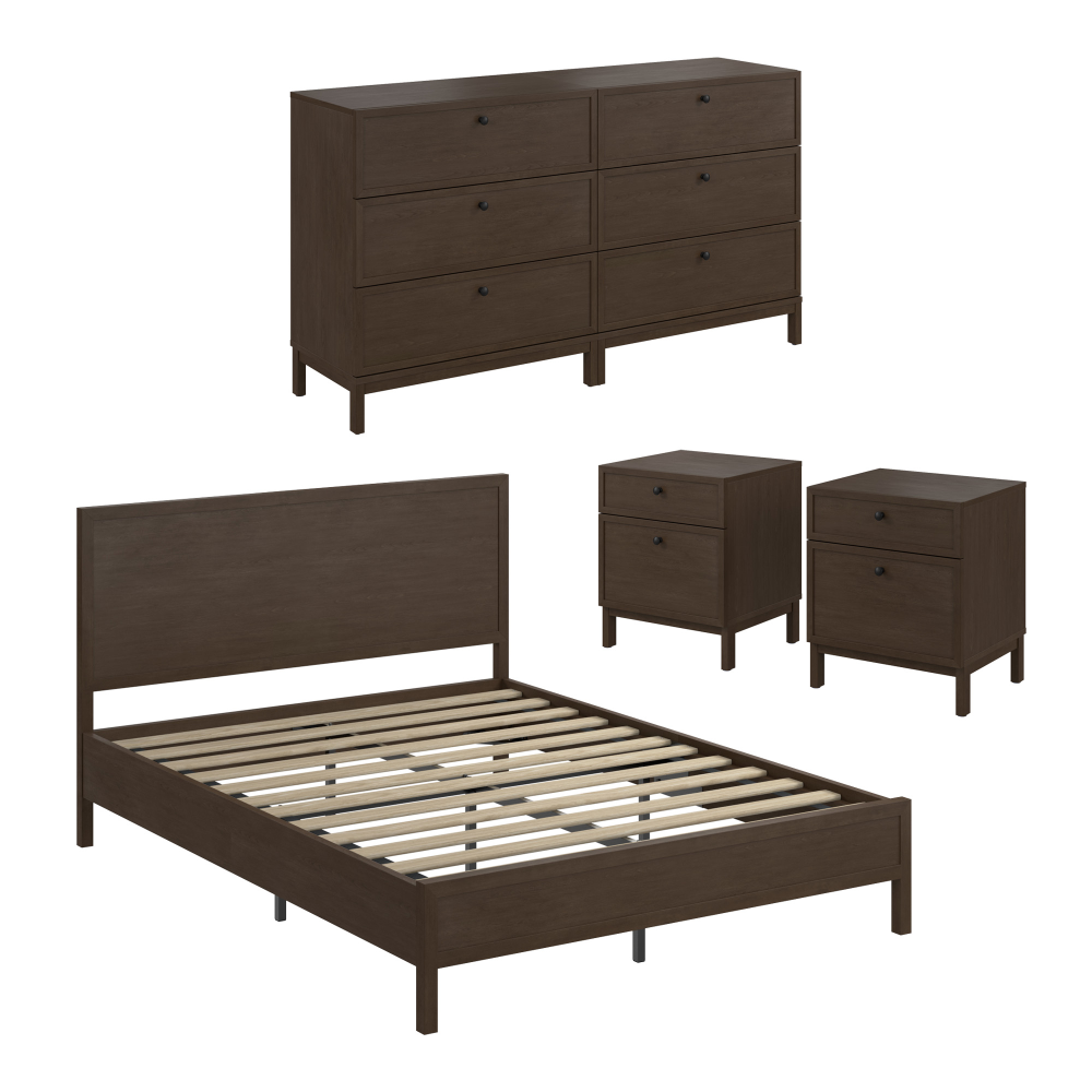 Bush Home Avery Queen Platform Bed with 3 Drawer Dresser and Nightstand Set Bush Home Avery Queen Platform Bed with 3 Drawer Dresser and Nightstand Set