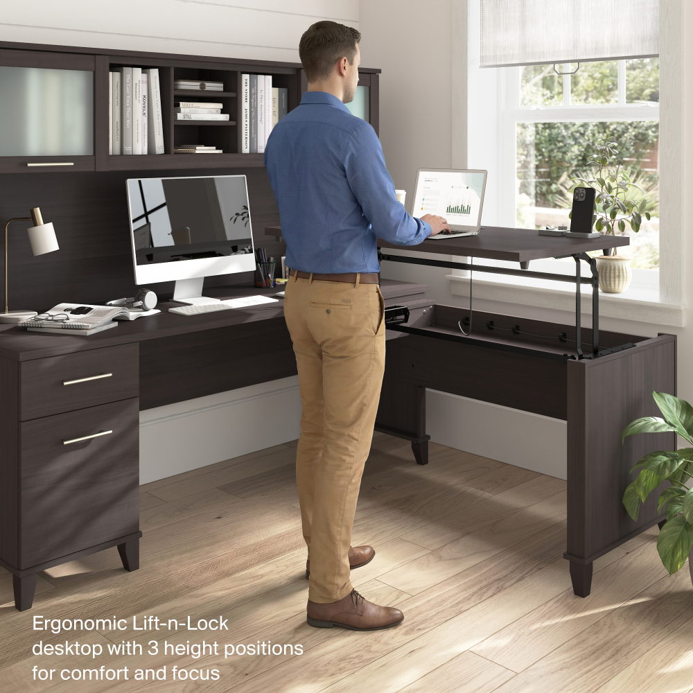 Shop Bush Home Somerset 72W L-Shaped Sit to Stand Desk with Hutch, Image 03, SET015SG, #color_storm gray