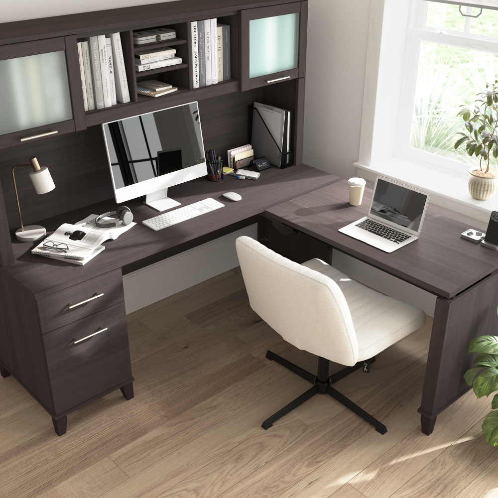 Shop Bush Home Somerset 72W L-Shaped Sit to Stand Desk with Hutch, Image 06, SET015SG, #color_storm gray