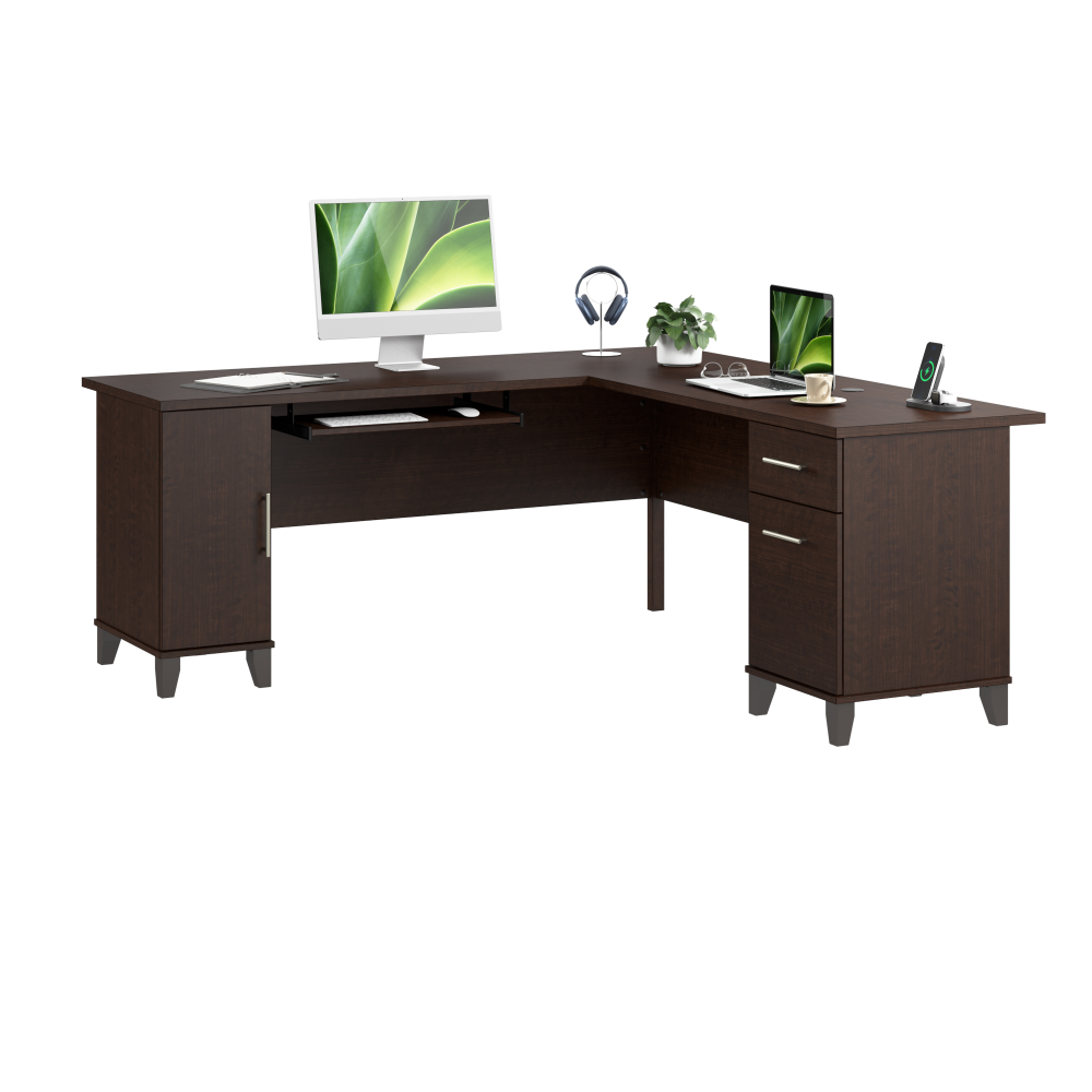 Shop Bush Home Somerset 72W L Shaped Desk with Storage, Image 02, WC81810K, #color_mocha cherry