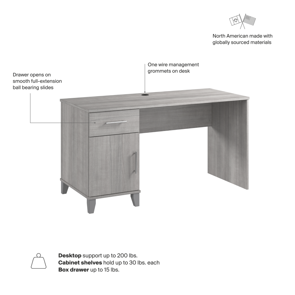Bush Home Somerset 54W Office Desk with Drawer and Storage Cabinet