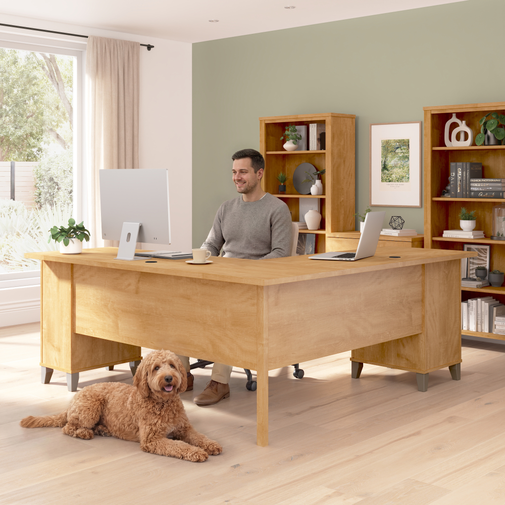 Shop Bush Home Somerset 72W L Shaped Desk with Storage, Image 03, WC81410K, #color_maple cross