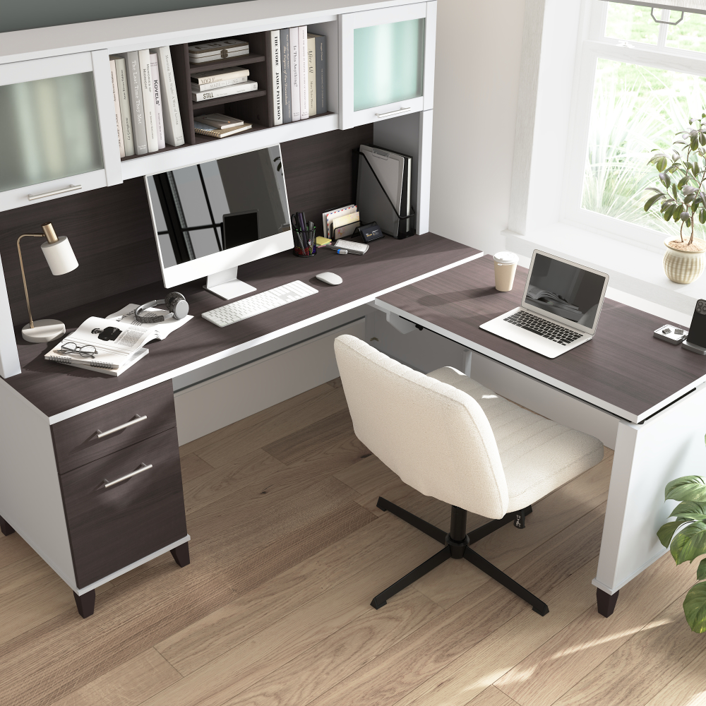 Shop Bush Home Somerset 72W L-Shaped Sit to Stand Desk with Hutch, Image 06, SET015SGWH, #color_storm gray/white