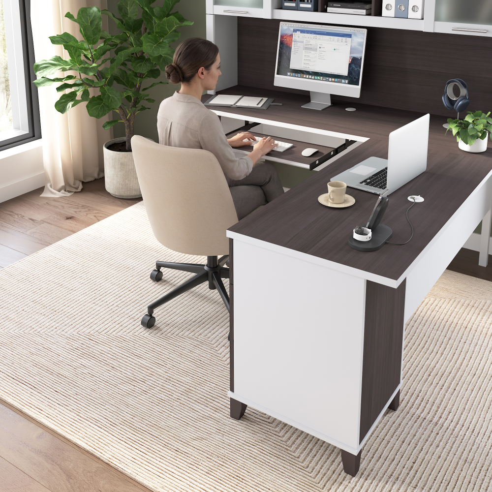 Shop Bush Home Somerset 72W L Shaped Desk with Hutch, Image 03, SET001SGWH, #color_storm gray/white