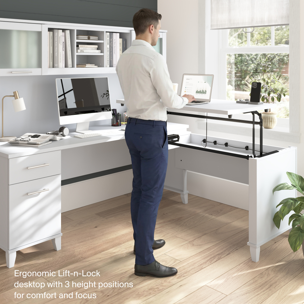 Shop Bush Home Somerset 72W L-Shaped Sit to Stand Desk with Hutch, Image 03, SET015WH, #color_white