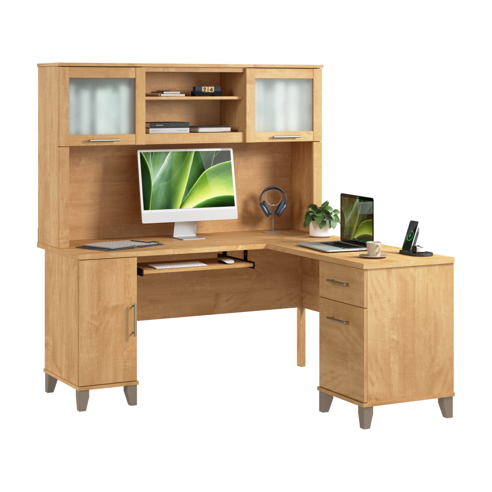 Shop Bush Home Somerset 60W L Shaped Desk with Hutch, Image 02, SET002MC, #color_maple cross