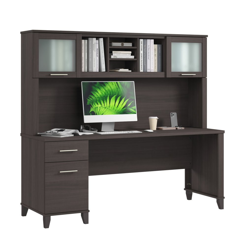 Shop Bush Home Somerset 72W Office Desk with Drawers and Hutch, Image 02, SET018SG, #color_storm gray