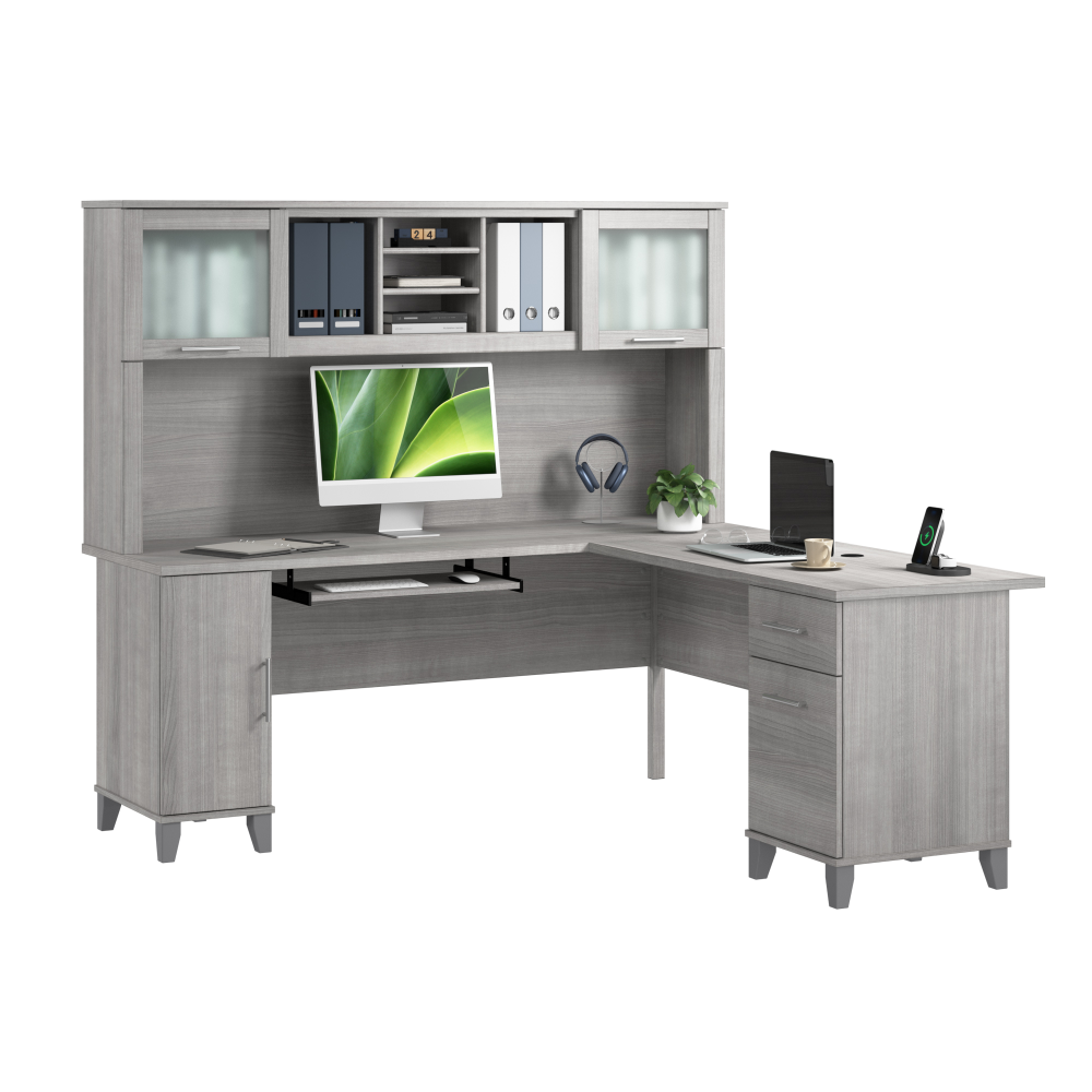 Shop Bush Home Somerset 72W L Shaped Desk with Hutch, Image 02, SET001PG, #color_platinum gray