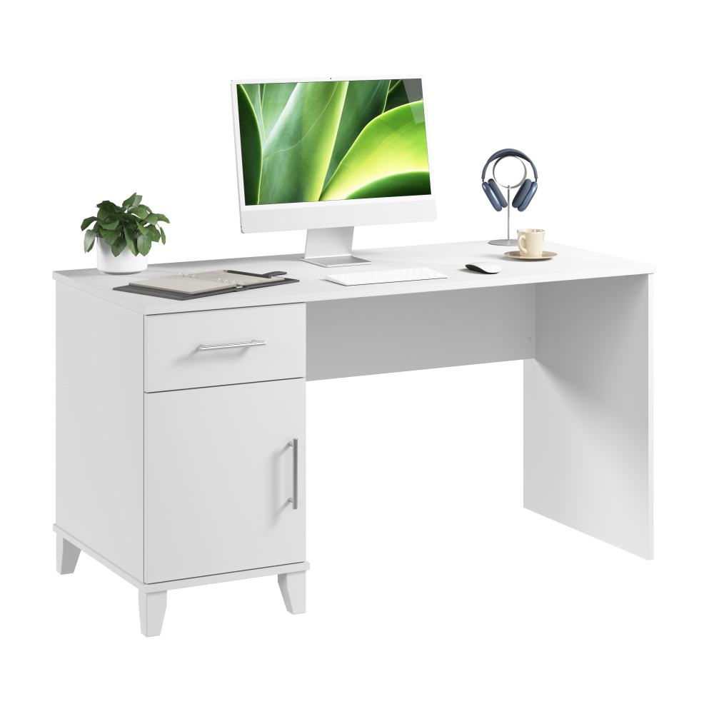 Shop Bush Home Somerset 54W Office Desk with Drawer and Storage Cabinet, Image 02, WC81954, #color_white