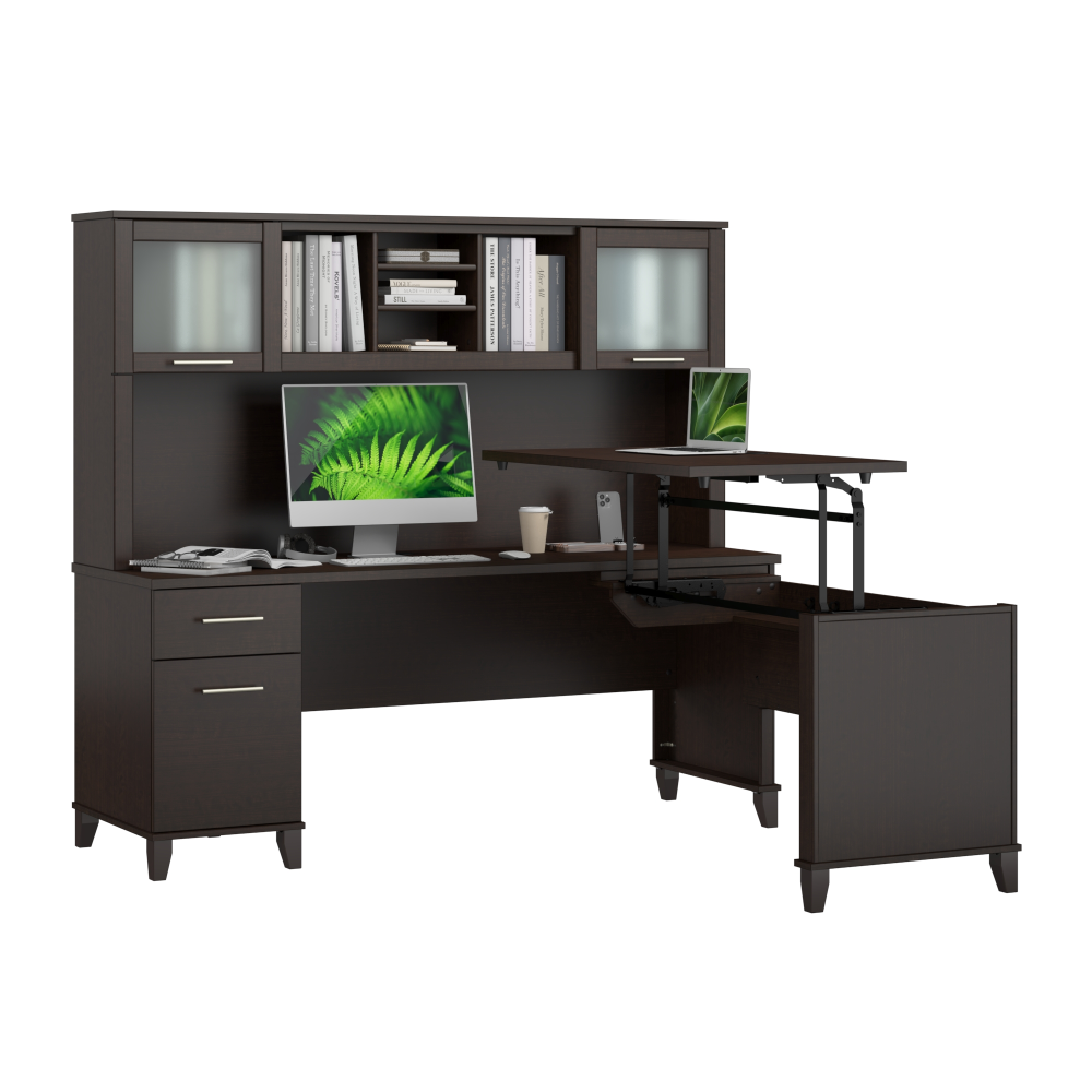 Shop Bush Home Somerset 72W L-Shaped Sit to Stand Desk with Hutch, Image 02, SET015MR, #color_mocha cherry