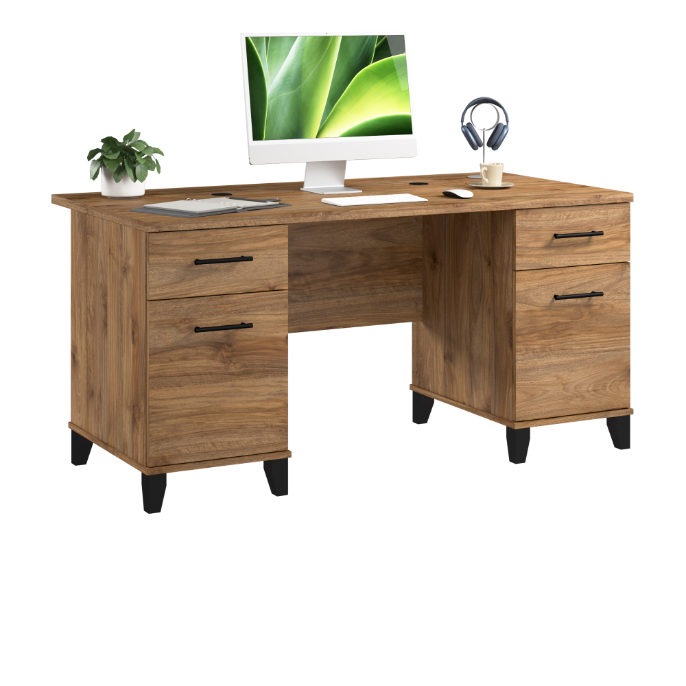 Shop Bush Home Somerset 60W Office Desk with Drawers, Image 02, WC81328K, #color_fresh walnut