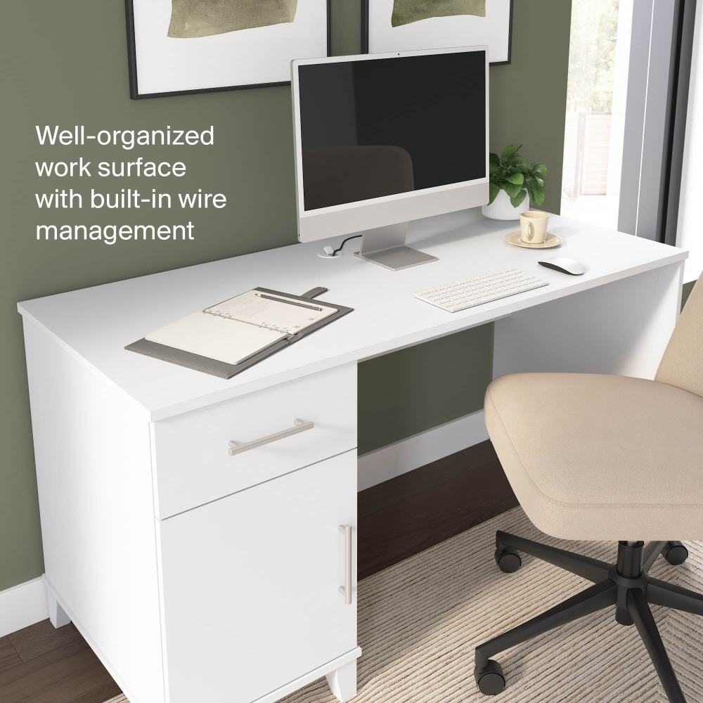 Shop Bush Home Somerset 54W Office Desk with Drawer and Storage Cabinet, Image 06, WC81954, #color_white