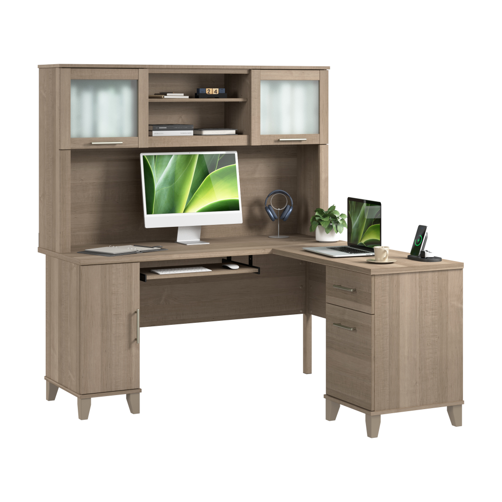 Shop Bush Home Somerset 60W L Shaped Desk with Hutch, Image 02, SET002AG, #color_ash gray