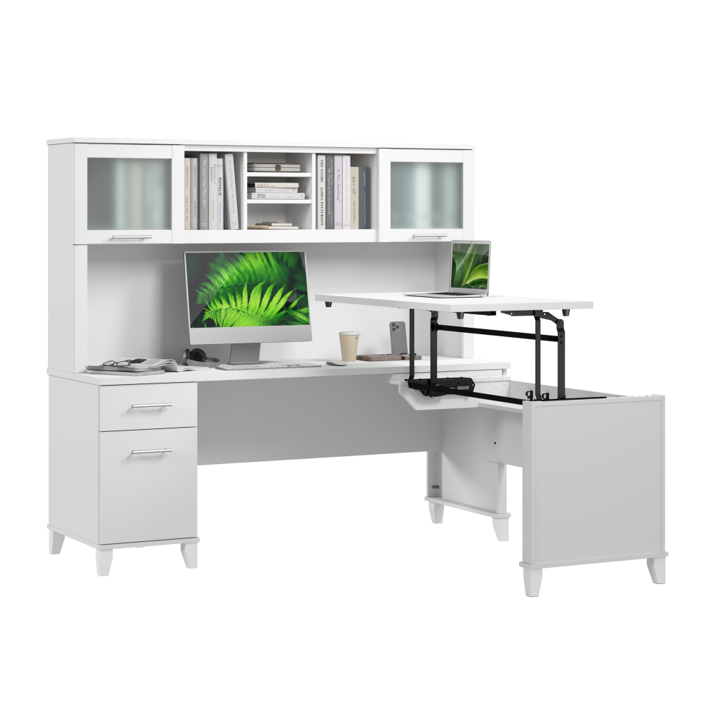 Shop Bush Home Somerset 72W L-Shaped Sit to Stand Desk with Hutch, Image 02, SET015WH, #color_white