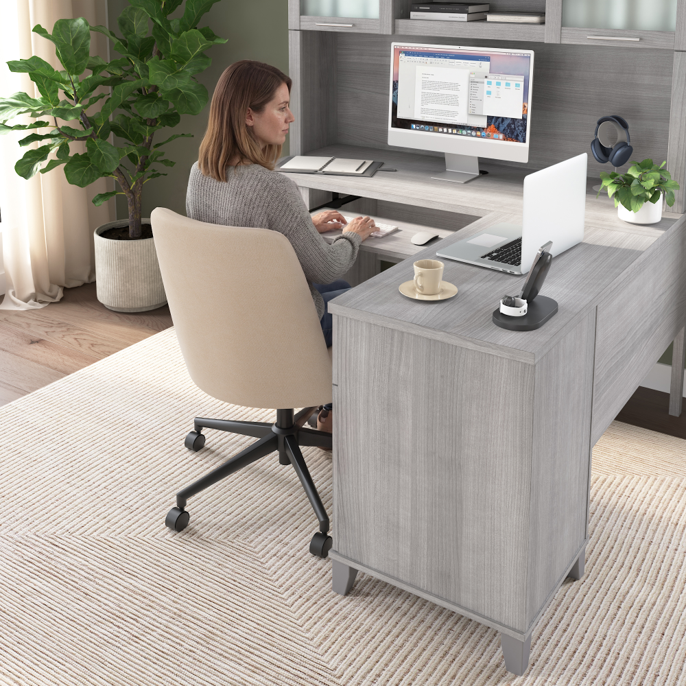 Shop Bush Home Somerset 60W L Shaped Desk with Hutch, Image 03, SET002PG, #color_platinum gray