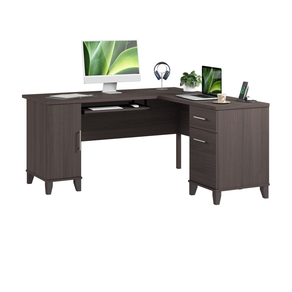 Shop Bush Home Somerset 60W L Shaped Desk with Storage, Image 02, WC81530K, #color_storm gray