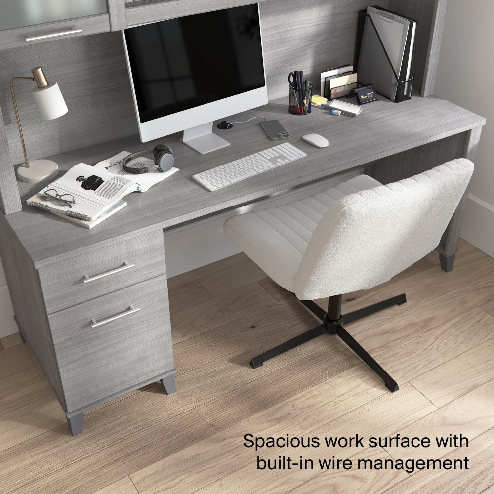 Shop Bush Home Somerset 72W Office Desk with Drawers and Hutch, Image 06, SET018PG, #color_platinum gray