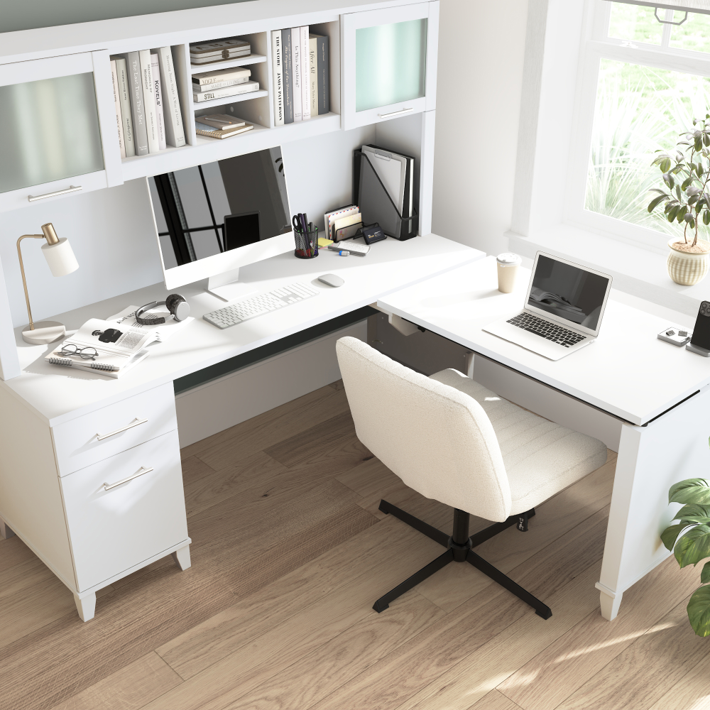 Shop Bush Home Somerset 72W L-Shaped Sit to Stand Desk with Hutch, Image 06, SET015WH, #color_white